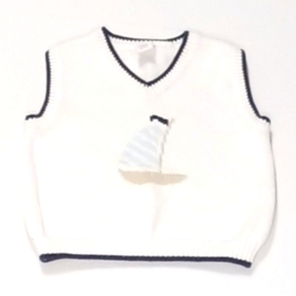 Janie and Jack knit, white sweater vest US 6-12M